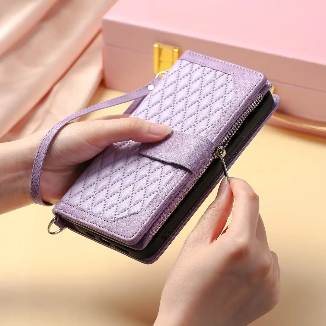 Elegant Leather Wallet Case with Multi Card Slots & Wrist Strap