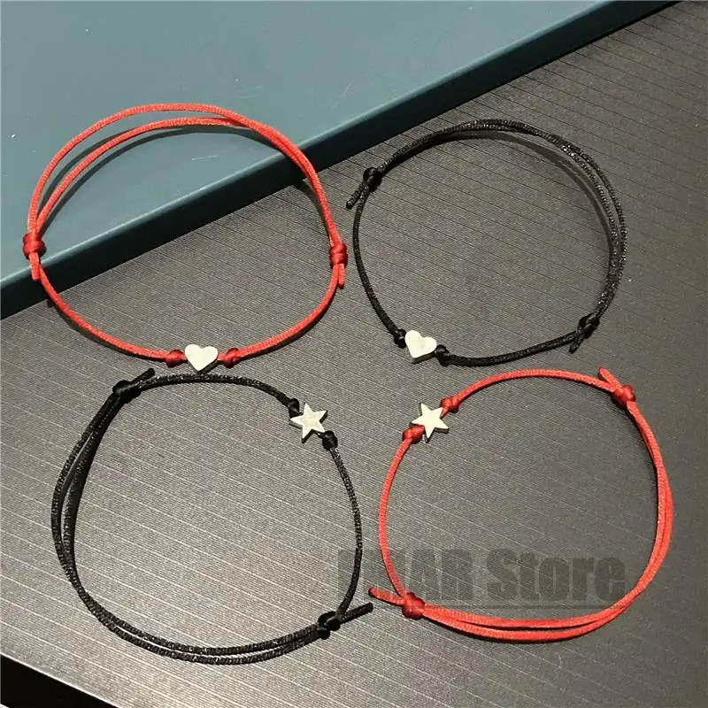 Handmade Stainless Steel Love Heart Star Charm Bracelet Lucky Thin Red Rope Thread String Bracelets Stone Couple Jewelry