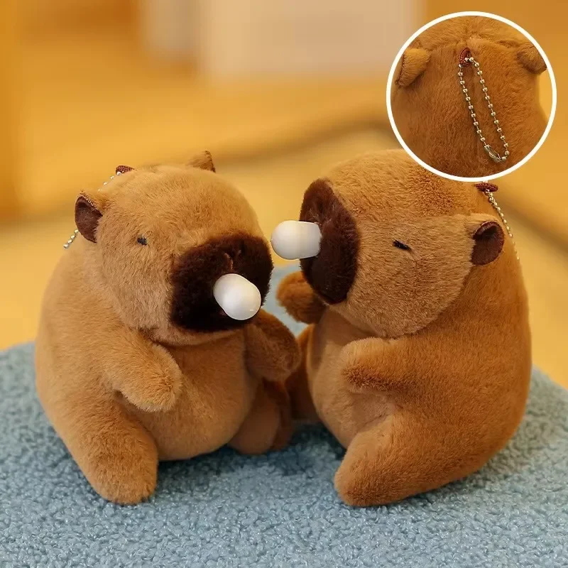 봉제 감귤 꼬리 흔드는 날개 벌 캐피바라 키 펜던트 귀여운 봉제 키체인 봉제 인형 장난감 가방 펜던트 선물 펜던트