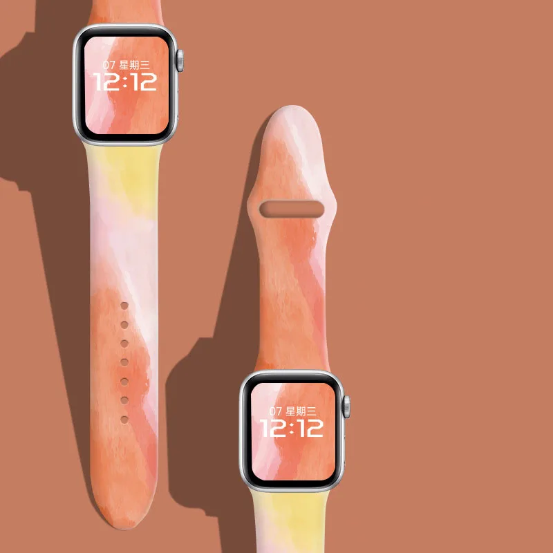 New Fashion Strap For Apple Watch Band 44mm 40mm 38mm 42 mm Printing Silicone Bracelet iWatch 7 6 SE 5 4 3 Accessories 41mm 45mm