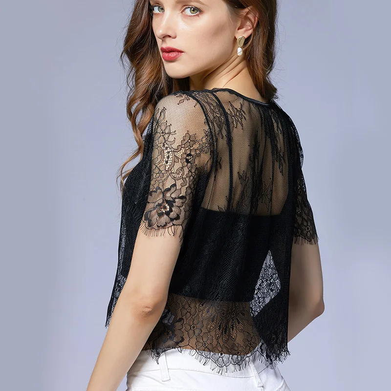 Black White Lace Women Bolero Femme Elegant Sheer Shrug Evening Party Dresses Cape Mariage Wedding Shawl wedding shawl Formal Cover up