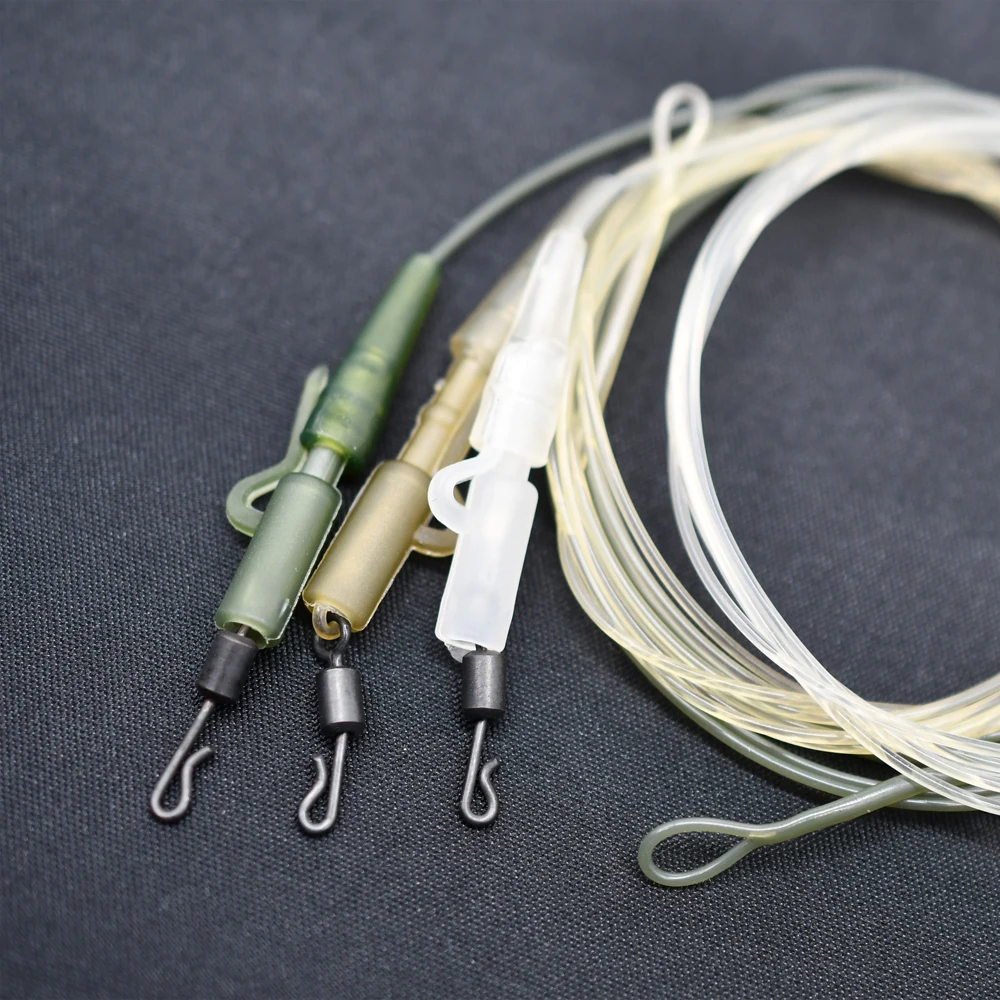 MNFT 1PC Fluorocarbon Carp Leaders with Fishing Tackle Safety Clips Quick  Change Swivels 1M Connector Line