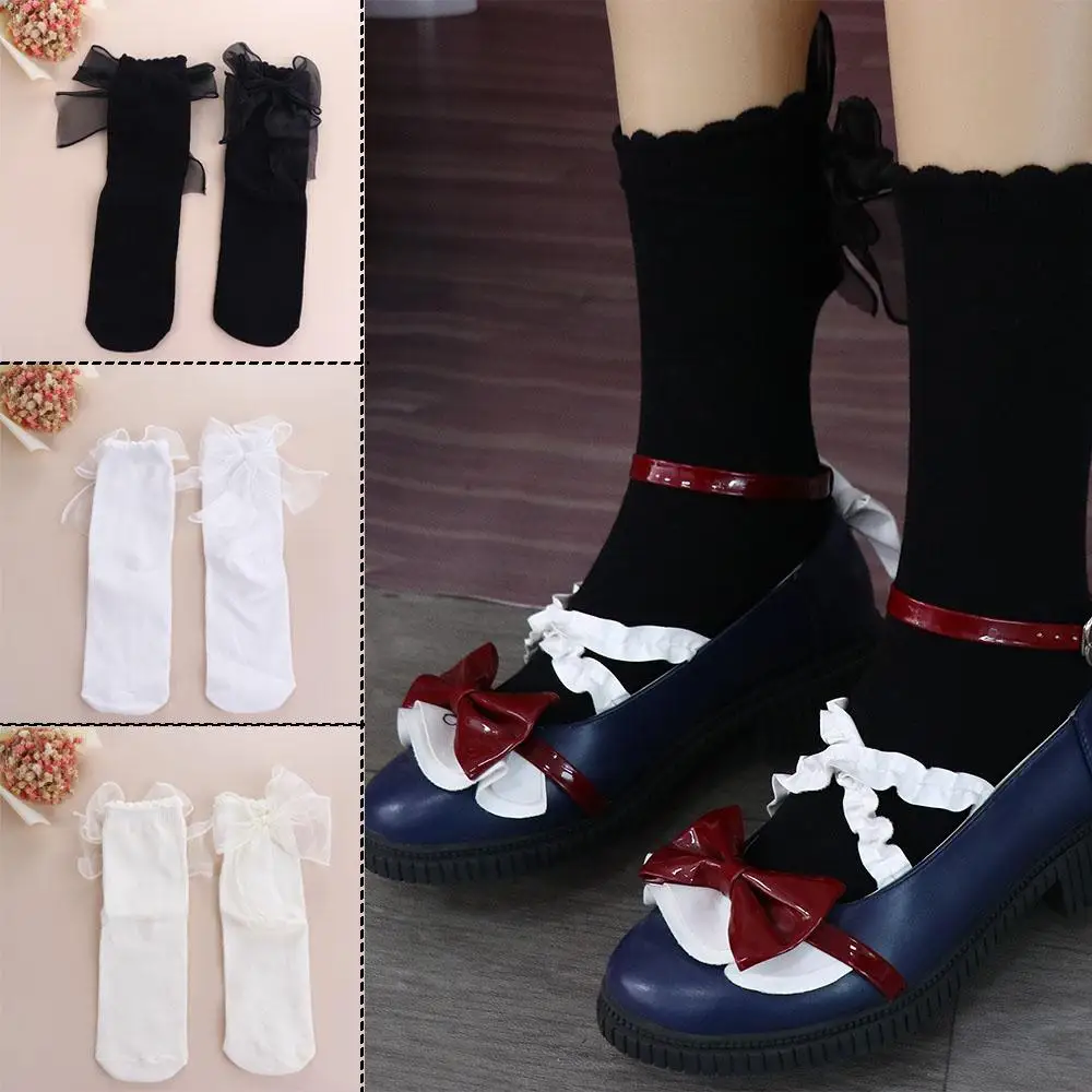 

Летние удобные дышащие чулочно-носочные изделия с бантом Lolita JK подходящие носки с оборками юбка милые хлопковые короткие чулки