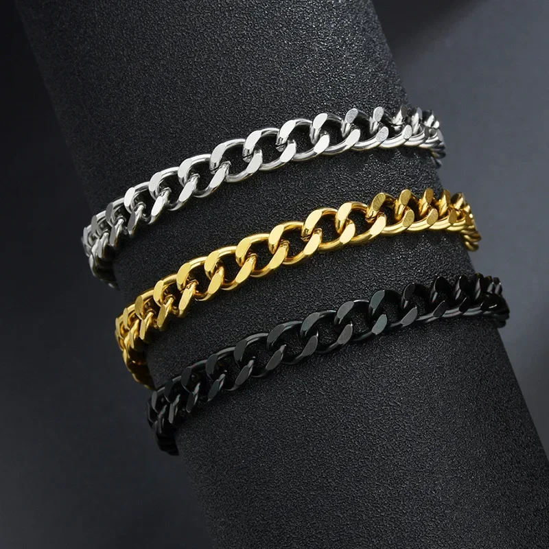 3.5-7MM Stainless Steel Chain Bracelets Men Women Punk Curb Cuban Link Chain Bangle Fashion Party Never Fade Jewelry chain bracelet