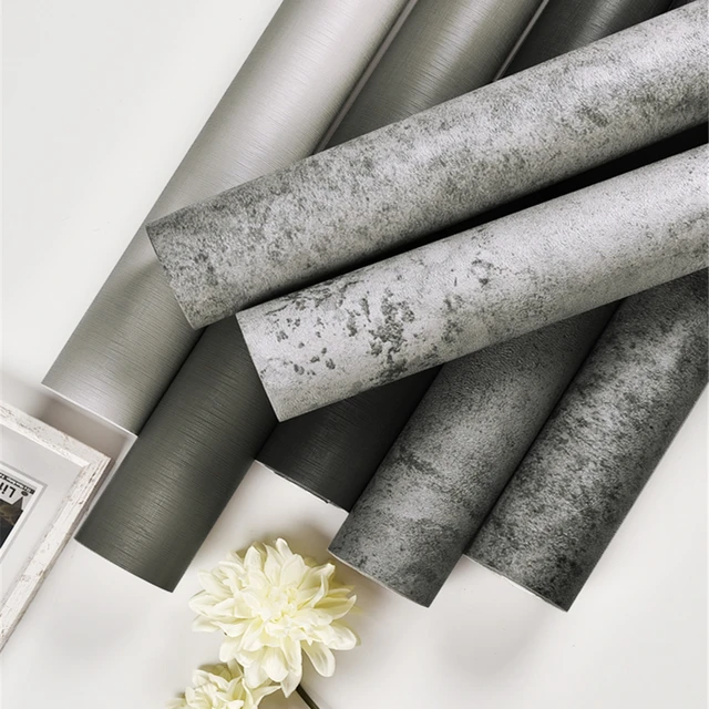 ซีเมนต์อุตสาหกรรมสีเทา PVC กันน้ําวอลล์เปเปอร์ร้านเสื้อผ้าตกแต่งห้องนั่งเล่นกระดาษไวนิล Self Adhesive สติ๊กเกอร์ติดผนัง 1