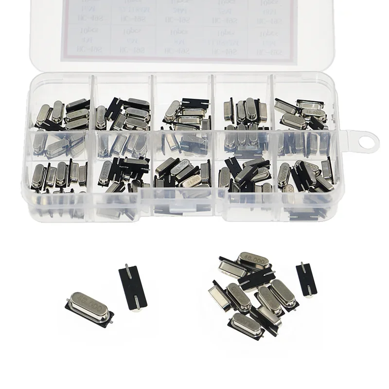 10Values HC-49S Quartz Resonator SMD Oscillator Kit 4MHz 6MHz 8MHz 12MHz 16MHz 24MHz 25MHz 48MHz 2Pin Electronic set