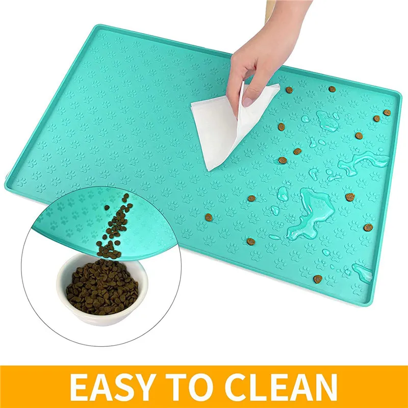 Voerbakmat voor honden, voermatten voor honden en katten, antislip, van siliconen, waterdichte onderlegger met rand, vaatwasmachinebestendig (M: 48 x 30 cm, cren