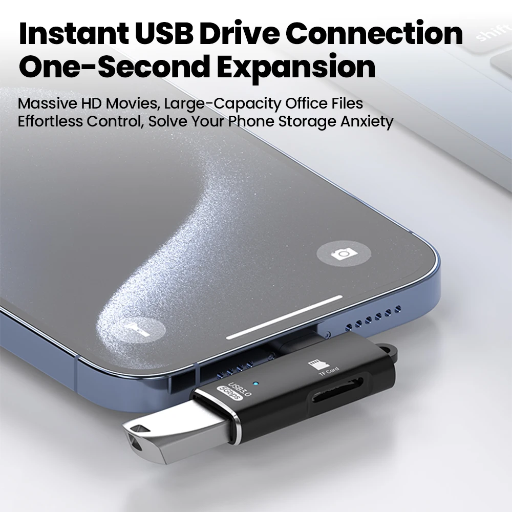 2-in-1 타입 C OTG 어댑터 USB3.0 - 타입 C/TF 메모리 카드 리더 고속, 아이폰 15 16 화웨이 노트북 USB 타입 C 어댑터 호환