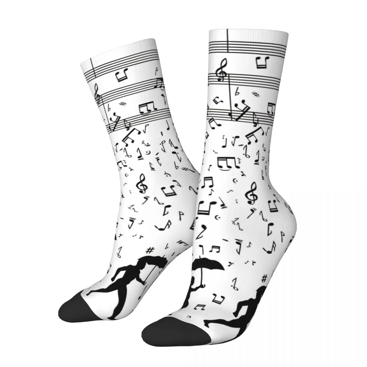 

Happy Socks for Men Women Singing In The Raaaain Retro Harajuku Music Notes Hip Hop Novelty Street Style Crew Crazy Socks Summer