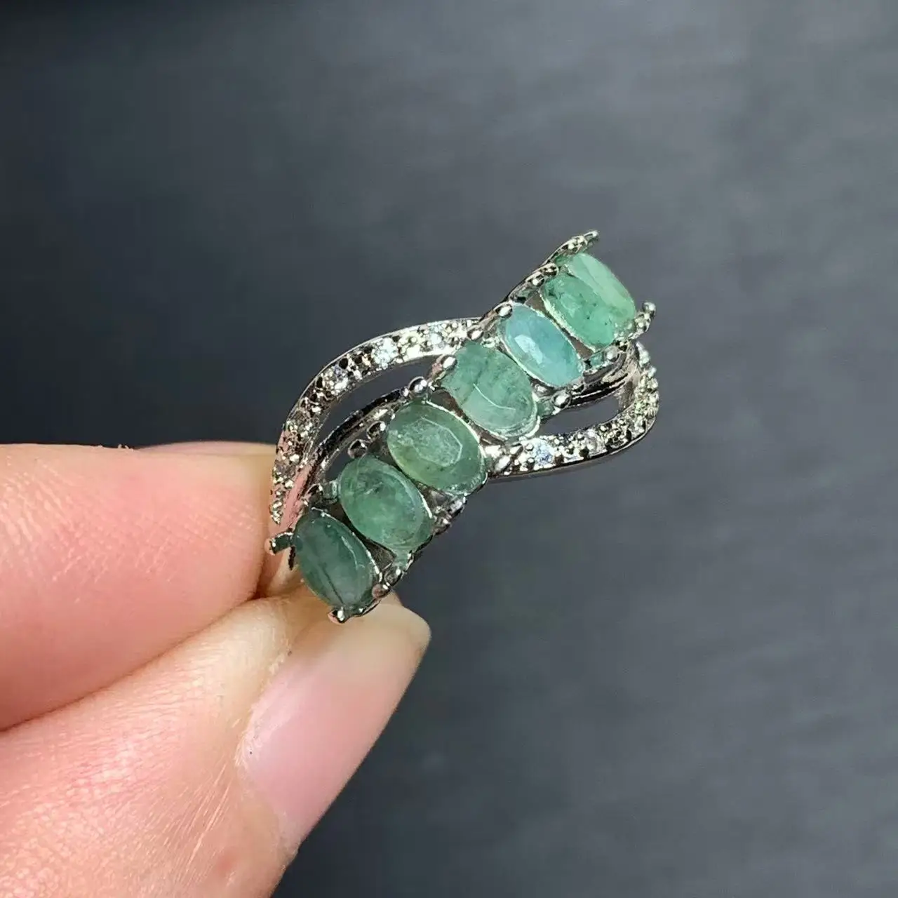 LEAF Natural Emerald Ring Adjustable Female Classic Ring Jewelry for Women Gift Wholesale High Quality Vintage Fine