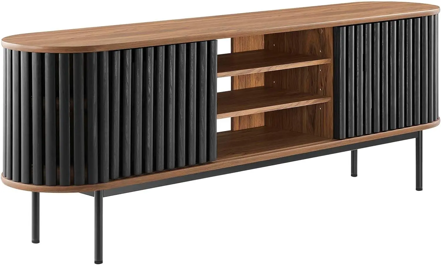 

Modway Fortitude Modern Industrial 71" Media TV Stand with Adjustable Shelves and Sliding Doors, Walnut Black