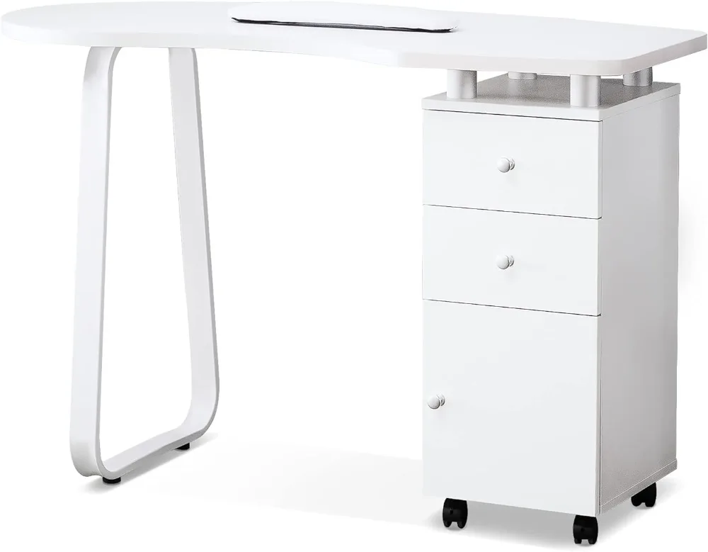 BarberPub Nail Salon Furniture Manicure Nail Table Spa Beauty Salon Station Professional Nail Desk (White)