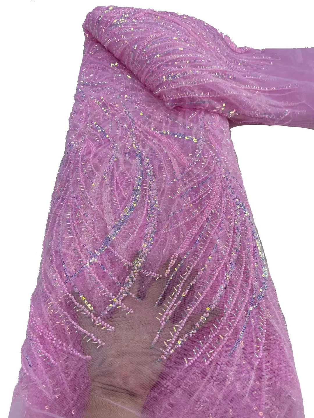 

Европейский и американский изящный длинный бисерный кружевной тюбик с разноцветными блестками, модная ткань для свадебного вечернего платья/5 ярдов