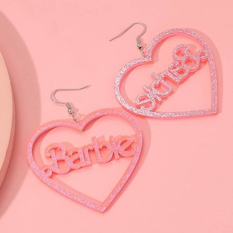 Barbie Core Pink Chunky Glitter Heart Shaped Earrings Barbie Girl Jewelry  for Little Girls Retro Style Neon Pink Aesthetic Sparkle 