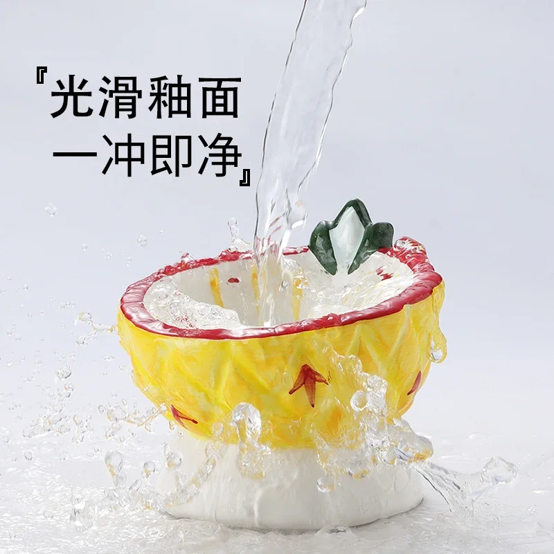 Cat bowl ceramic cat food water bowl high foot oblique mouth neck protection anti-knock large diameter cute