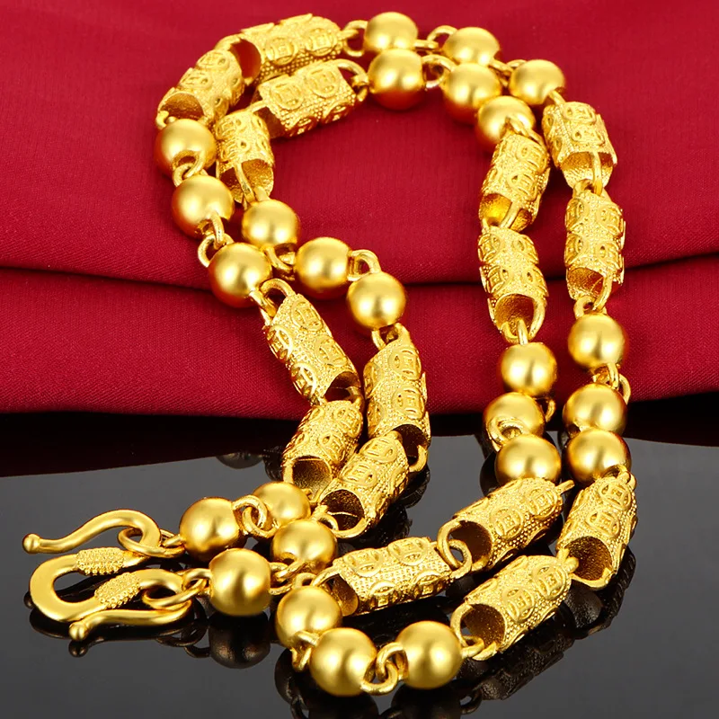 

Pure Gold Coin Solid Cylindrical Necklace Gold Men Domineering Gold Chain Wechat Business