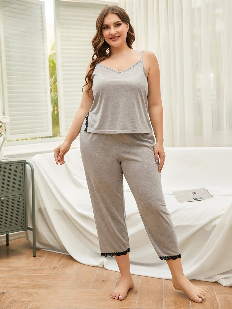 Conjunto De Pijama De Verano Para Mujer, Ropa De Dormir Sexy Con Cuello En  V, Top Con Tirantes, Ropa De Casa, Traje De Tela Con Borde De Encaje -  Conjuntos De Pijama 