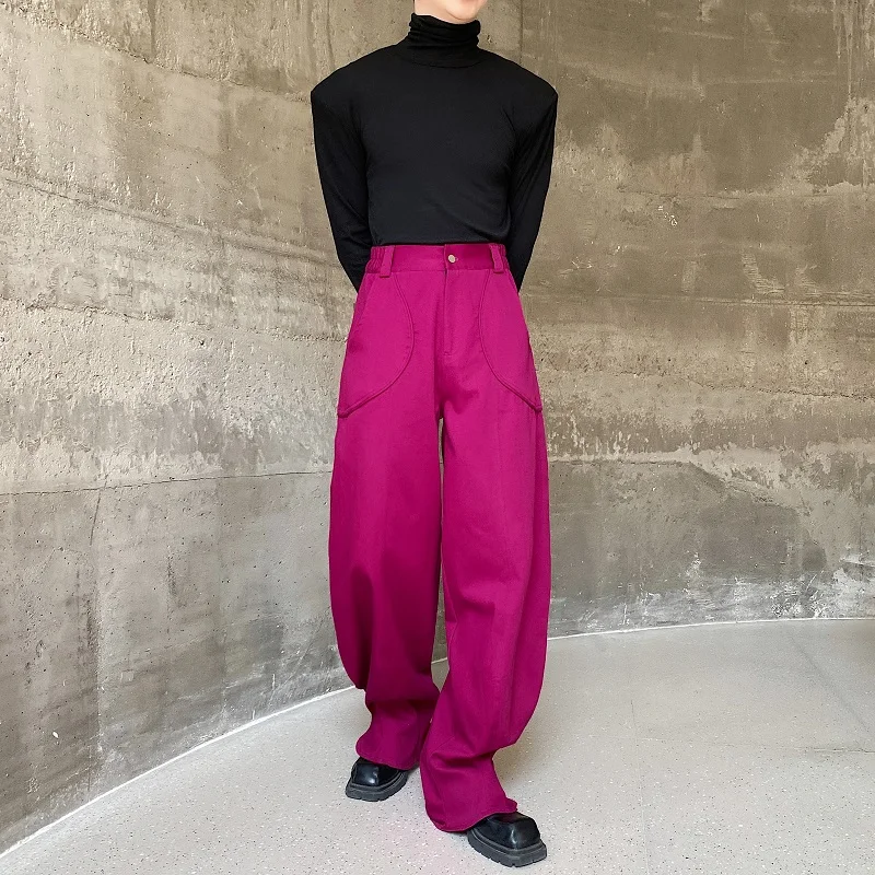 SYUHGFA New Chic Men's Flare Pants Personality Male Korean Style Casual Solid Color Pocket Lantern Leg Trousers Spring
