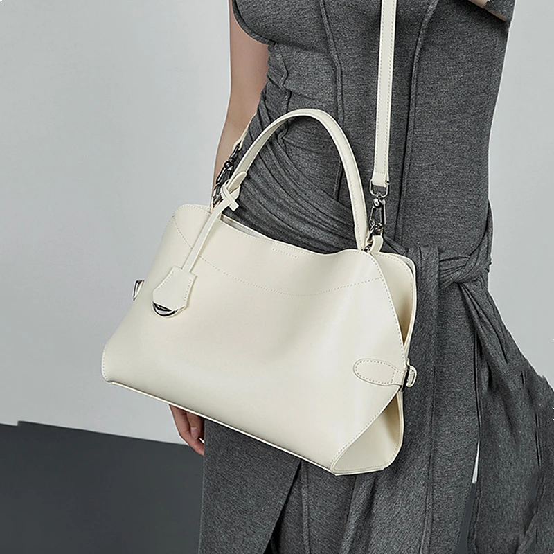 BURMINSA Genuine Leather Shoulder Bag For Women Cowhide Elegant Office Work Top Handle Handbags Classic Everyday Commuting Purse 4