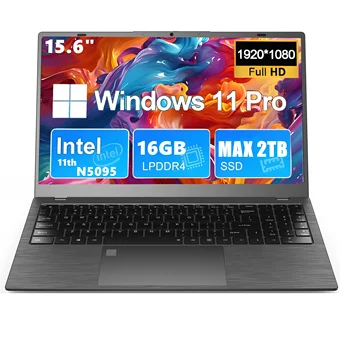 15.6" Ultra-Slim IPS Laptop 16GB RAM 128-2TB SSD11th Intel Celeron N5095 Windows 11 Pro 5G WiFi Workstation Fast Global Shipping