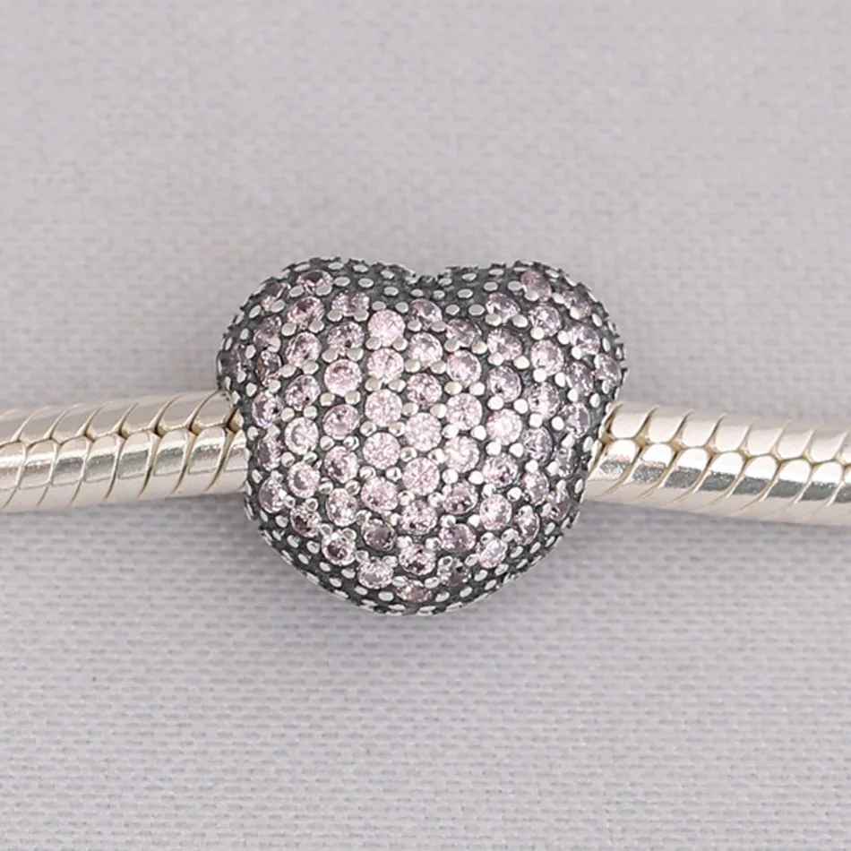 

Silver DIY Jewelry Open My Heart Clips Stoppers Cyrstal Charm fit Lady Bracelet Bangle Pink CZ