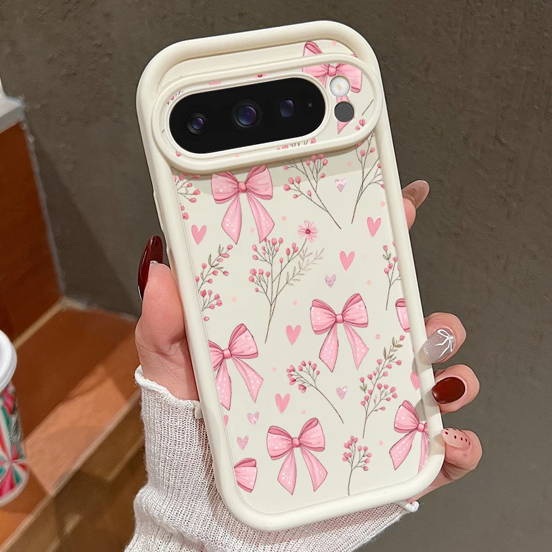 Elegant Pink Bow Flower Pattern Shockproof Phone Case - Solid Color, Soft Cover