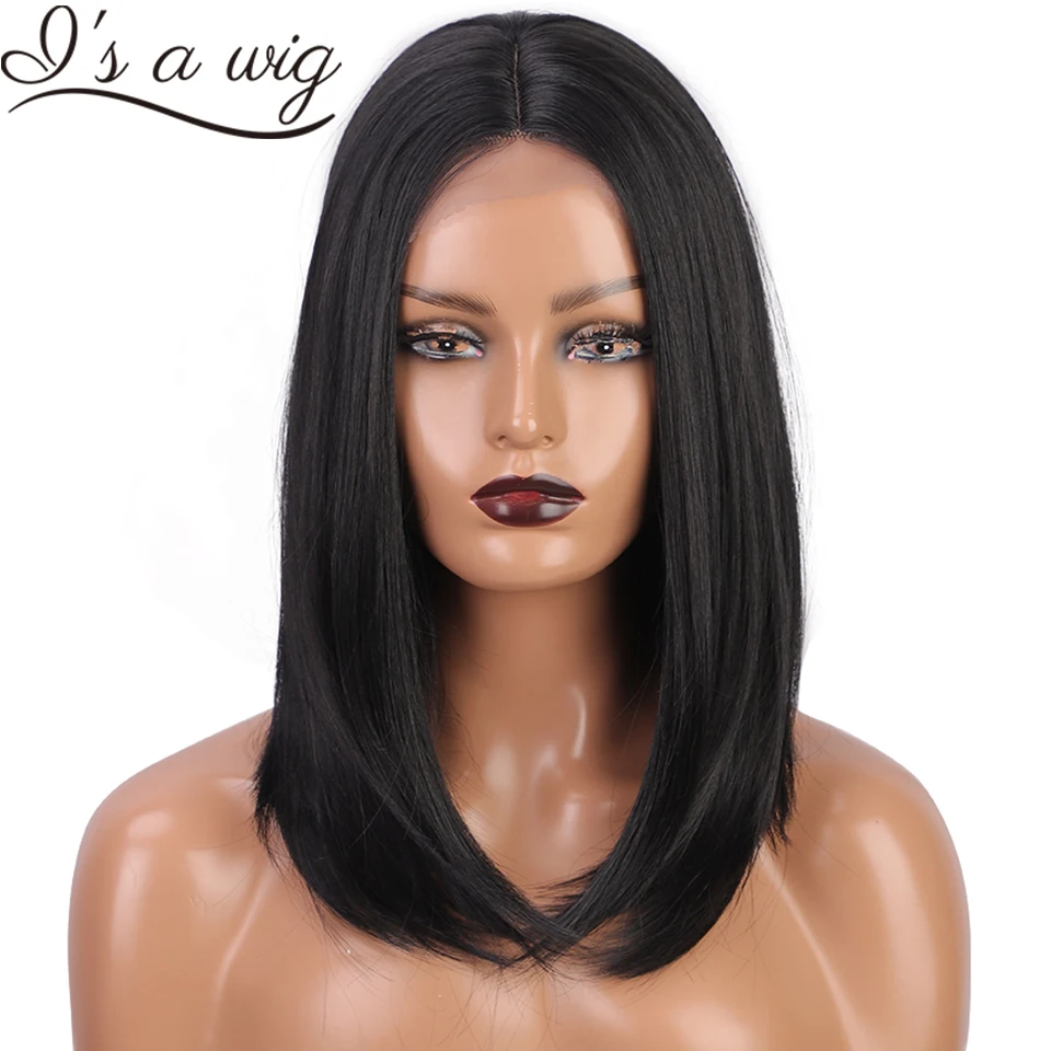 I's a wig Synthetic Wigs Long Layered Black Wigs for Women Small Area Lace Wig for Daily Use Party Heat Resistant Fiber