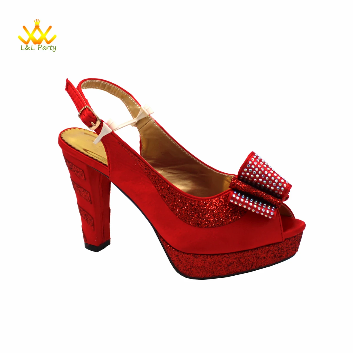 New Fashionable Peep Toe Shoes Matching Bag Set Decorated with Crystal Style For Offices Ladies in Dress