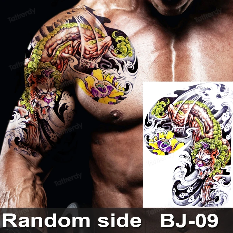 Men Temporary Tattoos Large Body Art Painting Shoulder Chest Arm Muscle Tattoo Stickers Totem Dragon Tattoo Pattern Waterproof