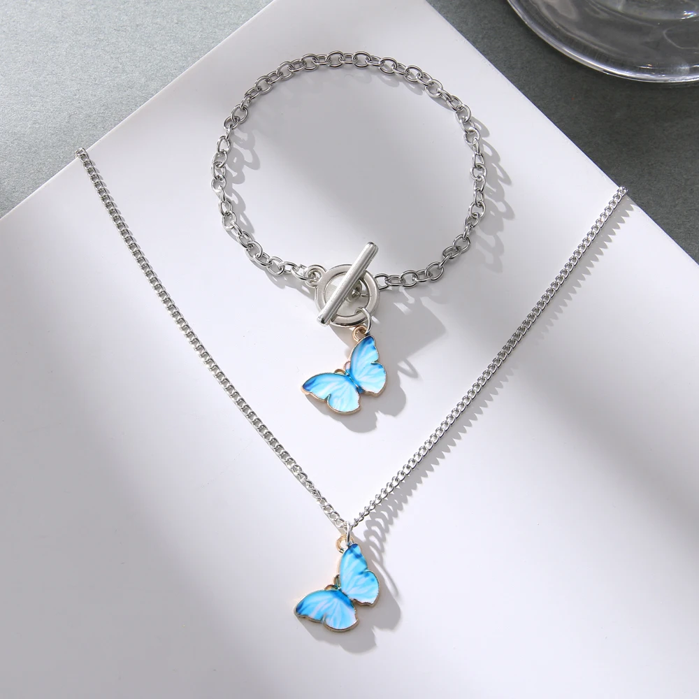 

Ожерелье DAXI с синими и фиолетовыми бабочками для женщин, модный простой кулон, подвеска, цепочка до ключиц, металлические ожерелья, браслеты, ювелирные изделия в подарок