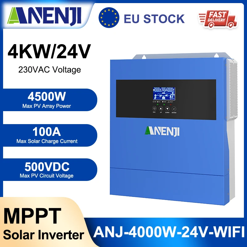 ANENJI 4.2KW 24V 태양광 인버터 하이브리드 온/오프 그리드 인버터 순수 정현파 100A MPPT 태양광 충전 컨트롤러 (태양광 패널용)