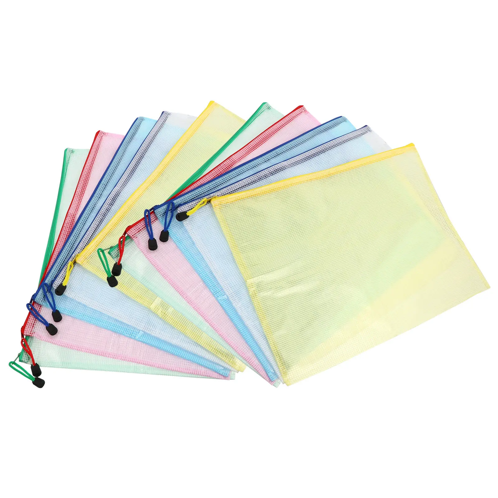 10Pcs A3 지퍼 파일 가방 반투명 플라스틱 지퍼 클로저 사무실 학교 여행 파일링을위한 대용량 문서 파우치