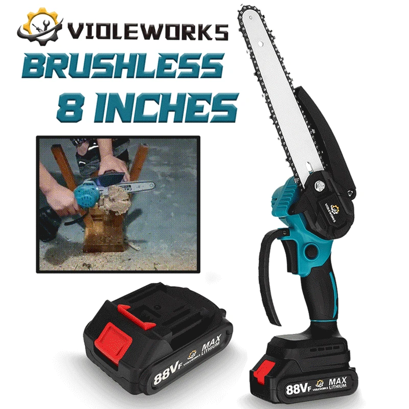 88VF 8 Inch Brushless Electric Chain Saw Mini Chainsaw Rechargeable Wood Cutter Pruning Garden Power Tool For Makita 18V Battery
