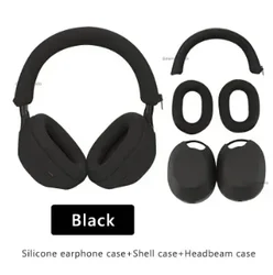 Deluxe Silicone Protective Cover for Premium Headphones - Earphone and Headbeam Protection Sleeve (Black Set)
