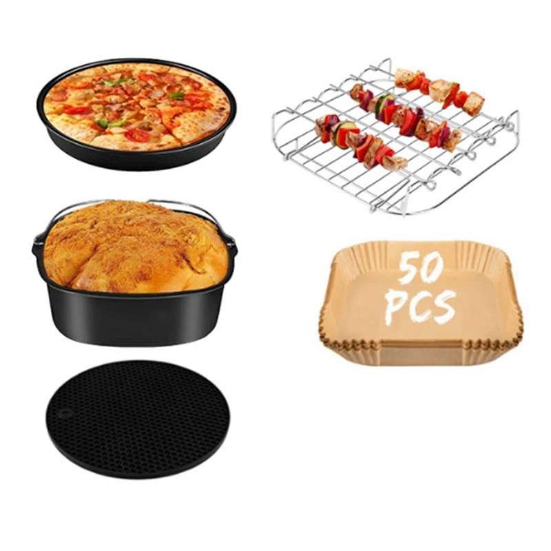 

8 Inch Cake Barrel Pizza Pan Air Fryer Accessories Fit All Airfryer 5.3QT To 5.8QT
