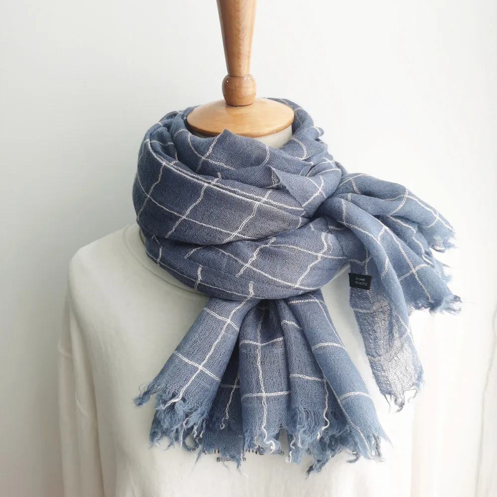MEN PLAID SCARF COTTON AND LINEN JAPANESE AND KOREAN STYLES MEN WOMEN