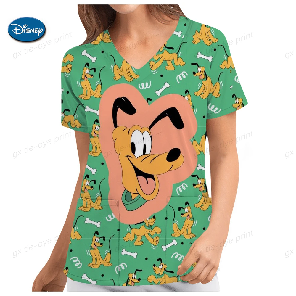 thumbnail image 1 of Blusa de trabajo de enfermera con estampado de Mickey Mouse de Disney, uniformes médicos, uniforme de enfermera de atención médica, manga corta, cuello en V para mujer, 1 of 5