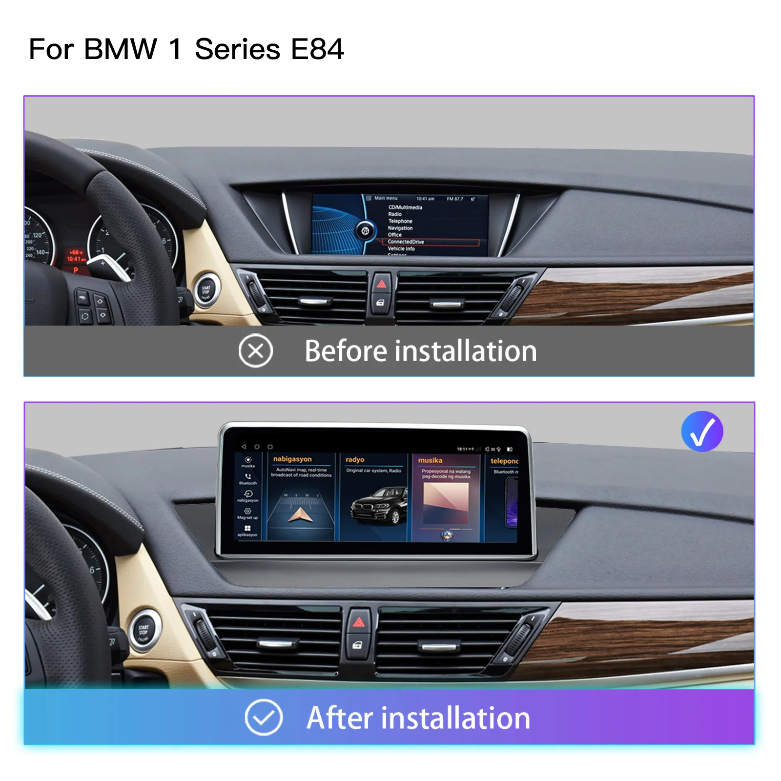 Autoradio Android 14 Pour BMW X1 E84 (2009-2015) - Écran Tactile 10,25 Pouces, CarPlay/Android Auto, GPS, 4G, 4Go RAM, DSP, Compatible Système CIC