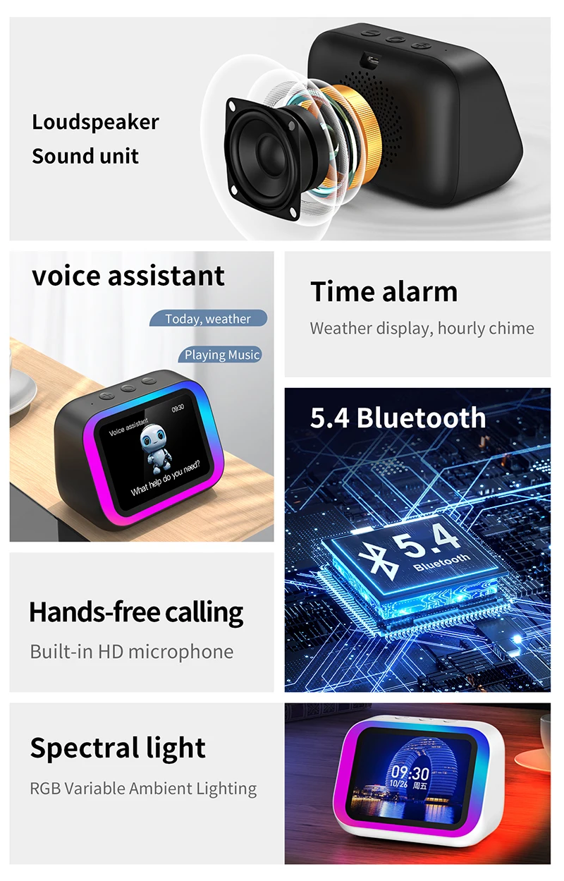 Smart Alarm Clock Bluetooth Speaker Weather Display Night Light Music Stories Player Photo Frame Perfect Gift Bluetooth APP