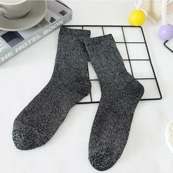 Women's Spring Japanese - Style Gold & Silver Thread Mid - Calf Socks - Solid Color, Thin & Breathable Fashion - One Size (A)