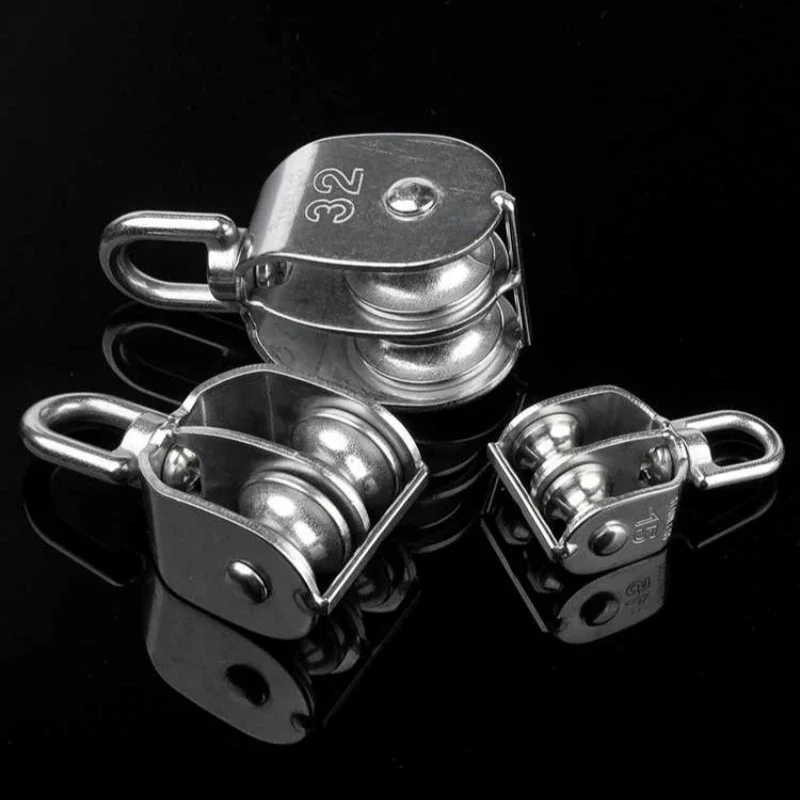 304 A2 Stainless Steel M15 M20 M25 M32 M50 Rotation Double Pulley Traction Lifting Sailing Boat Loading Pulley Block 6