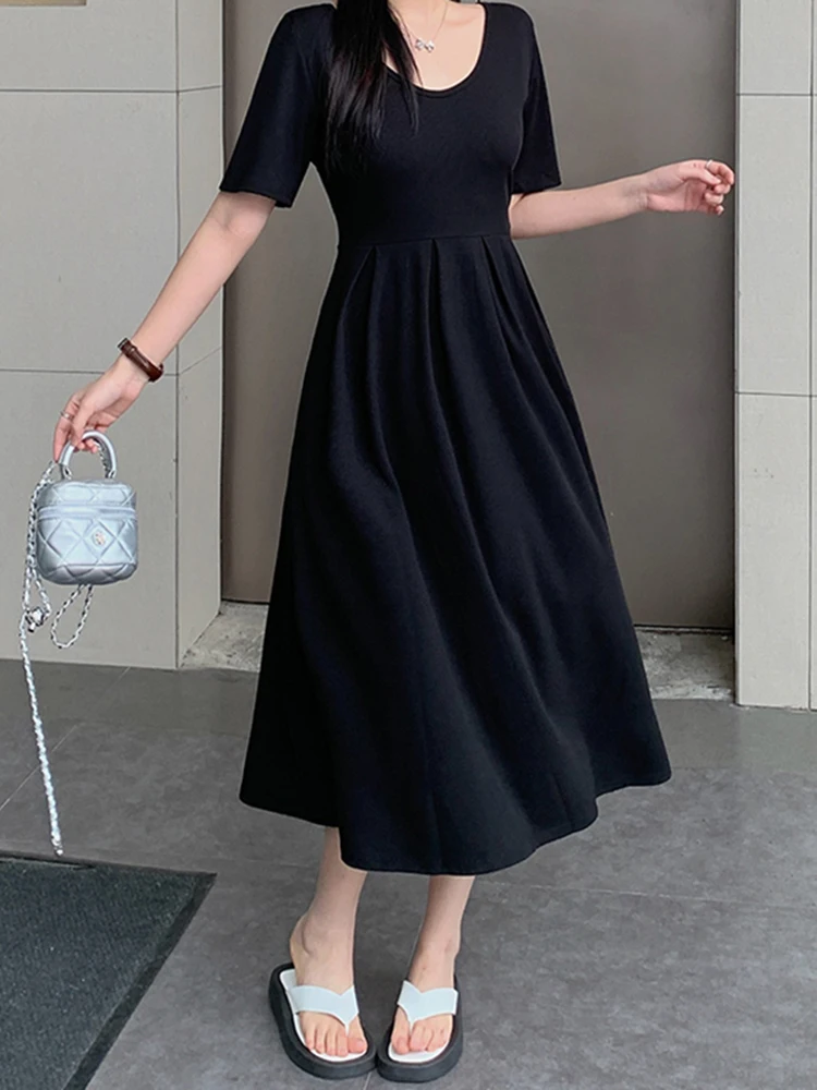 

Large Women's Gentle Dress 2024 Summer New Doll Collar Solid Color Square Collar Skirt Elegant Women's Solid Color Dress A79