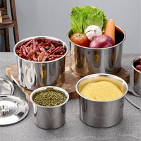 Stainless Steel Food Storage Organizer Can with Lid Round Grains Spice Box Durable Egg Sugar Bowl Stew Pot Home Kitchen Items 1