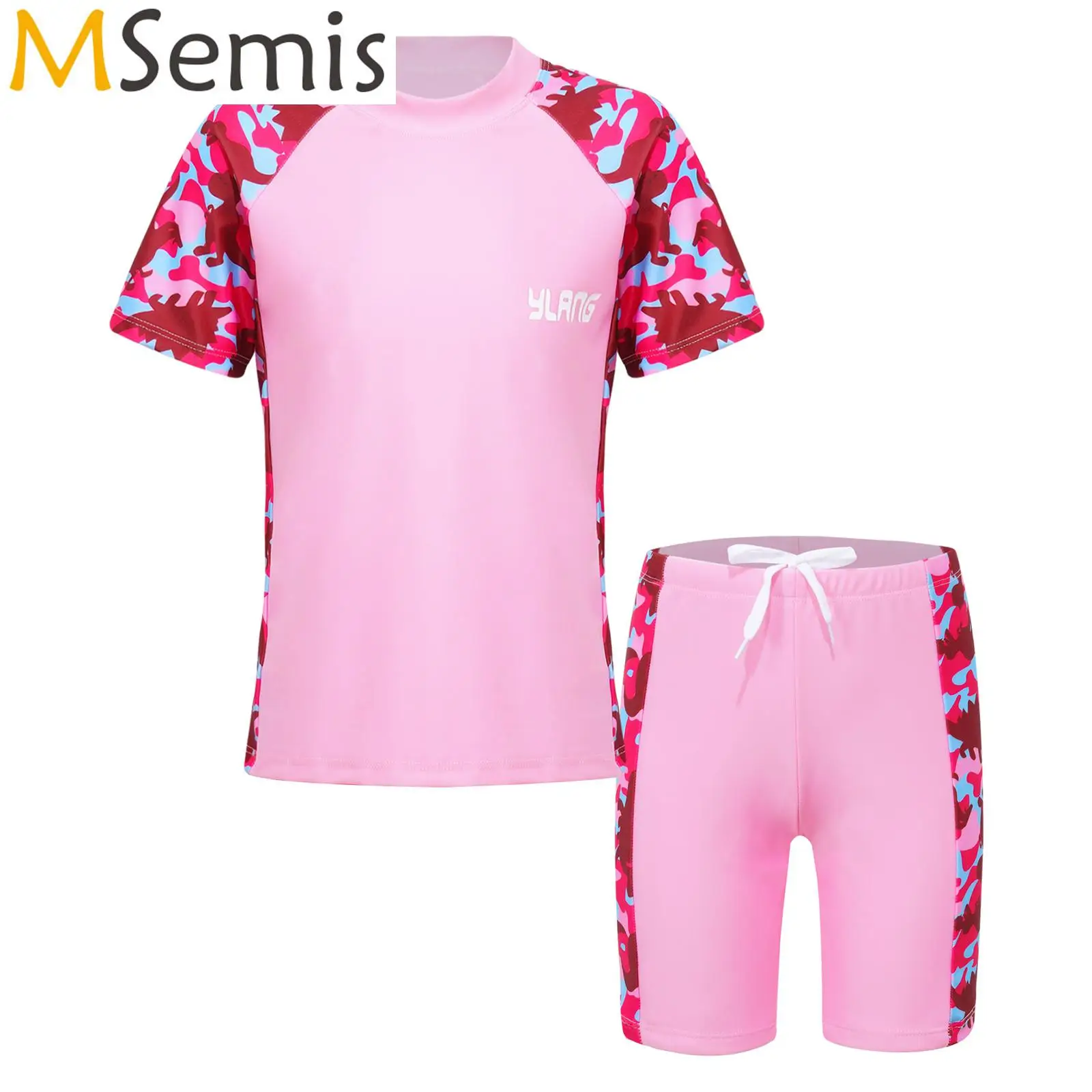 

2Pcs Kids Girls And Boys Swimsuit Short Sleeve T-shirt Top And Shorts Set Swimwear Sunsuit Rash Guard Swimming Bathing Suit