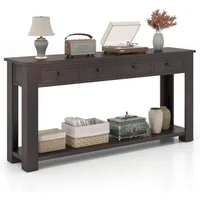Farmhouse Entryway Table, Narrow Console Table w/ 4 Storage Drawers & Open Shelf, Rustic Long Sofa Table,  Hallway 1
