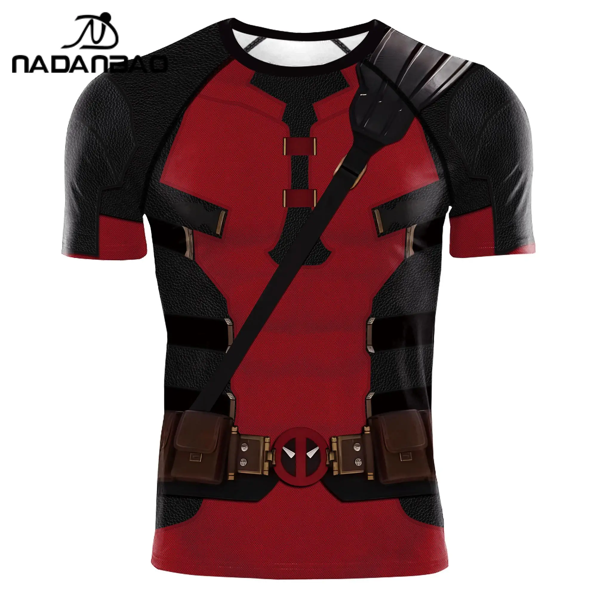 Deadpool Wolverine Print Compression Shirts Men Swim Rash Guards Short Sleeve Workout Surfing Workout Fitness Top