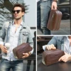 Genuine Leather Men Travel Cosmetic Bag Password Designer Portsble Toiletries Kit Organizer Makeup Wash Pouch Large Capacity 4
