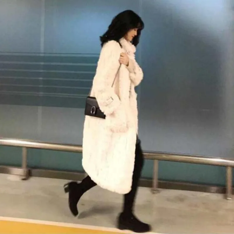2023 New Women Winter Faux Fur Coat Lamb Plush Overcoat Fur Plush and Thicken Jacket Stand Collar Long Length Warm Outwear