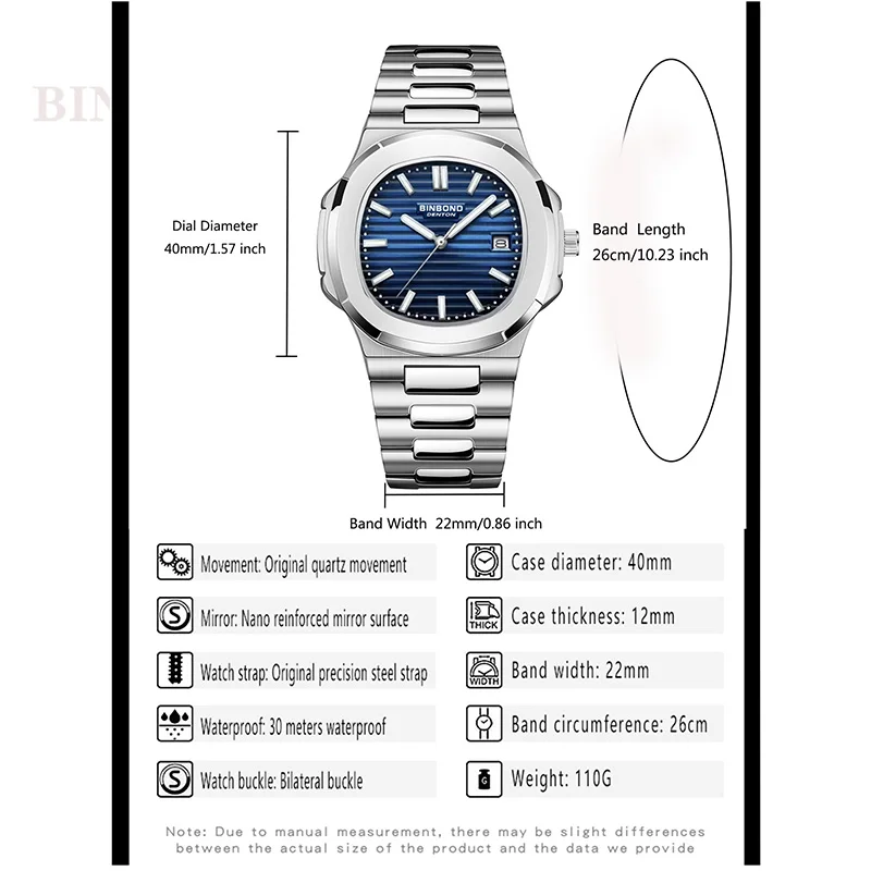 BINBOND Top Brand Luxury Men Quartz Watch Waterproof Date Male Clock Stainless Steel Business Mens Watches Relogio Masculino
