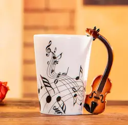 Creative Music-Themed Ceramic Mug with Instrument Handle - Unique Novelty Gift - 240ml (Violin)